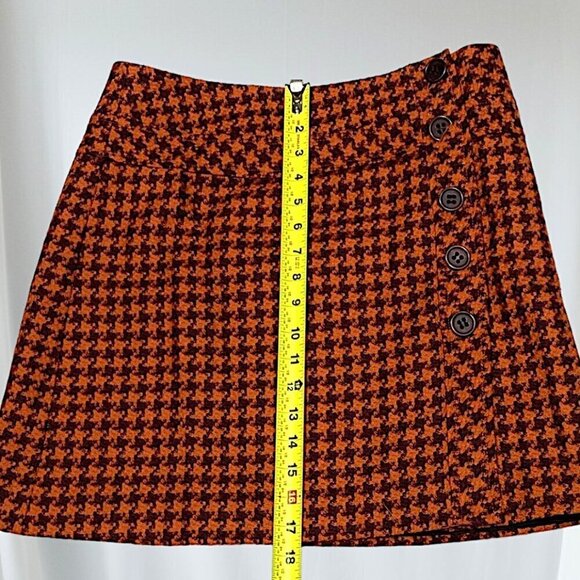 JOSEPH Rust Orange and Brown Houndstooth Wool Mini Skirt Size 38/6 - Picture 11 of 13
